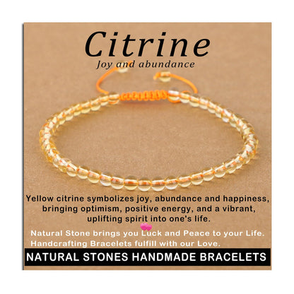 AD Beads 4mm Citrine Bracelet - Stone of Joy and abundance - Handmade Natural Stone Crystal Bracelet with Adjustable Macrame String - Yoga Healing Power Energy Gifts for Men and Women