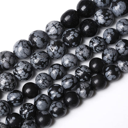 90PCS 8mm Natural Snowflake Obsidian Beads Round Loose Stone Energy Healing Gemstone Beads for Jewelry Making DIY Bracelet Necklace for Jewelry Making 32" 2 Strands