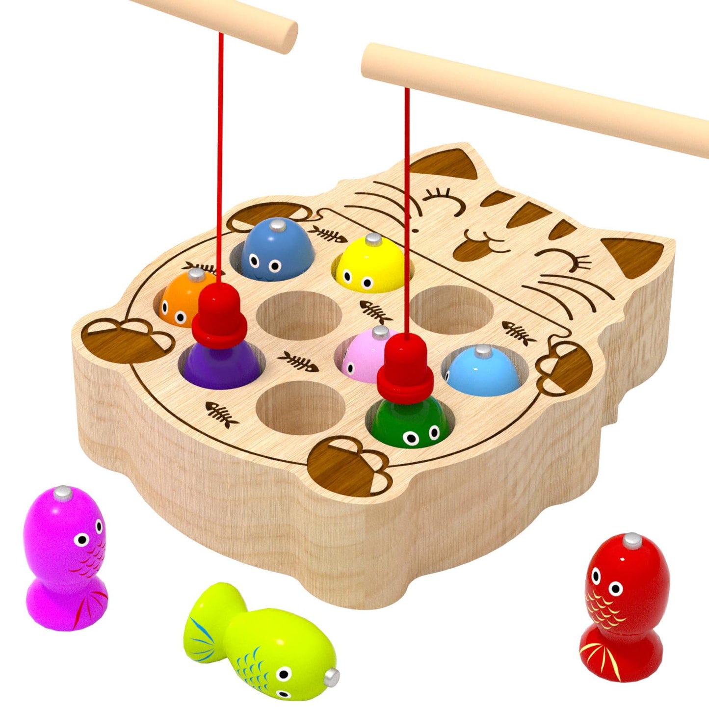 edutree Wooden Magnetic Fishing Game for Toddlers 2-4, Montessori Sensory Busy Board Educational Learning Fine Motor Skills Toys for 2 3 4 Years Old Boys Girls