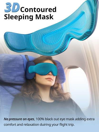Inspireyes Travel Pillows for Airplanes, 360° Head Support for Long Flight, Soft Airplane Pillow with 3D Eye Mask for Sleeping, Stop Bobblehead, Airplane Headrest Gadgets, Lake Blue