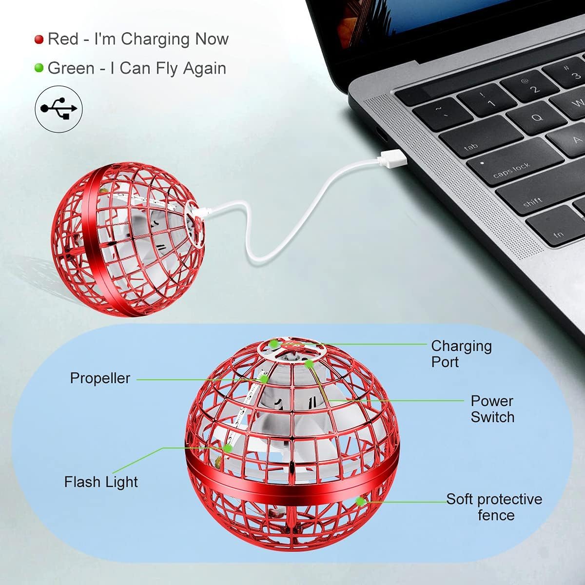 Junywell Flying Orb Ball Toys, Hand Controlled Flying Orb Magic Ball, RGB Led Lights Boomerang Spinner, Drone Cool Toys for 6 7 8 9 10 11 12+ Years Old Boy Girls Birthday 2-Pack