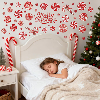 8 Sheet Christmas Wall Decorations Christmas Wall Stickers Retro Floor Decals Peppermint Candy Cane Stickers Decor Xmas Candy Stickers