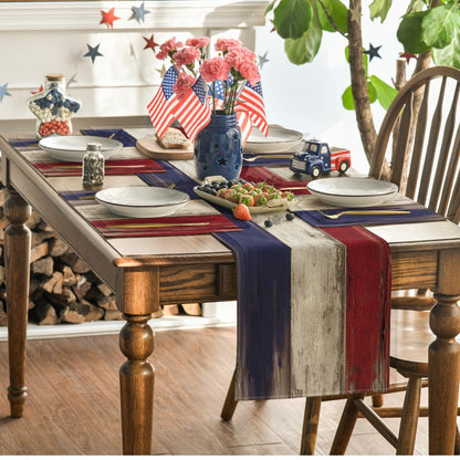 Artoid Mode Wood Style Stripes 4th of July Placemats Set of 4, 12x18 Inch Memorial Day Patriotic Table Mats for Party Kitchen Dining Decoration