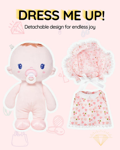 LeyaDoll Soft Baby Doll Toys (9''), My First Baby Rag Doll for 1 Year-Old Girl Birthday Gift, Christmas Plush Toys Gift for Toddler Kids Infants-Cherry Baby