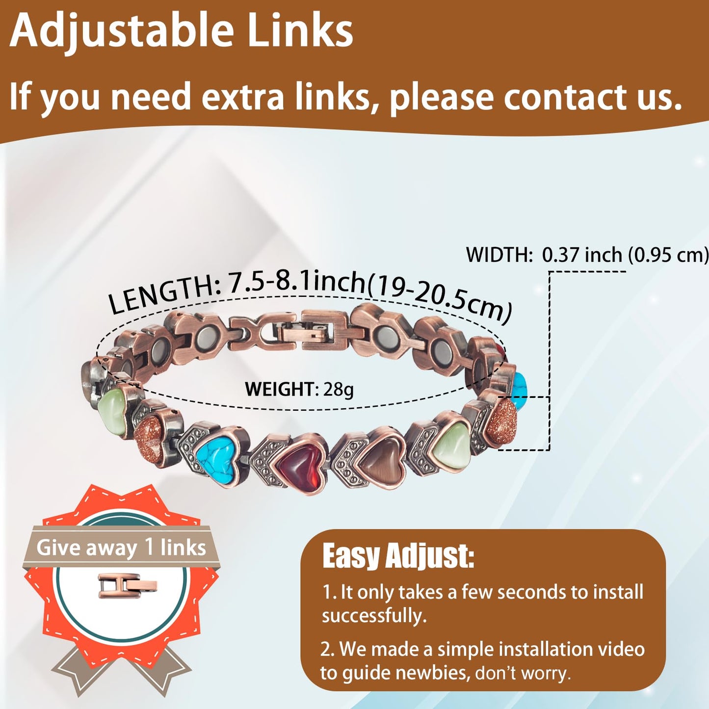EnerCoppeX Copper Magnetic Bracelet for Women - Turquoize Detox Jewelry with 3500 Gauss Magnet (N)