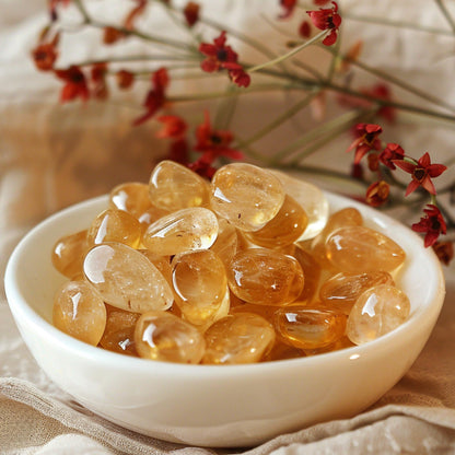 SigMntun Polished Brazilian Citrine Crystal Chips 200 Pcs - 0.3" 10 oz Tumbled Stone Chips Crushed Sea Glass Stones Healing Reiki Crystal Making Home Decoration