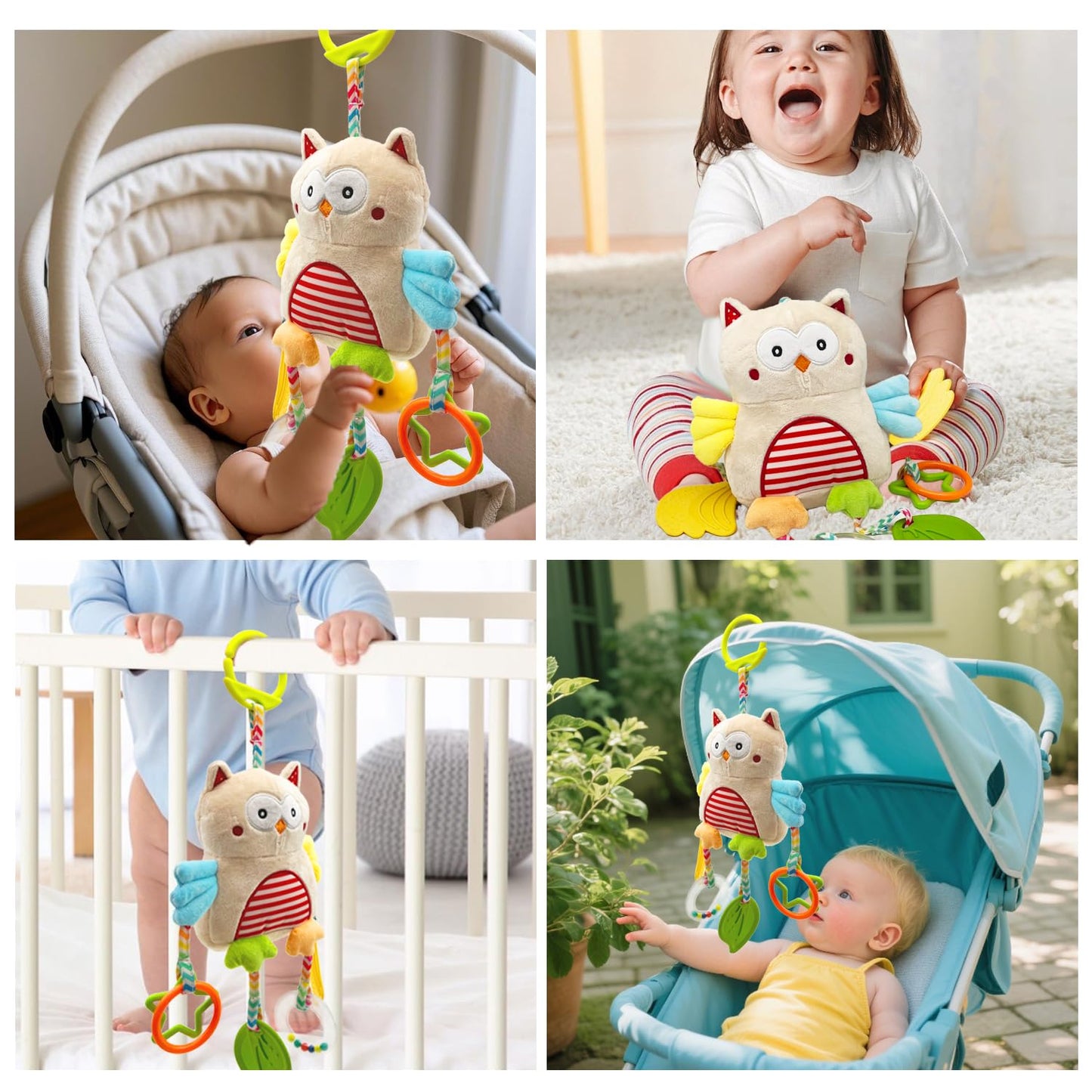 Cylazo Baby Hanging Toys, Plush Animal Stuffed Sensory Toys for Carseat Stroller Car Seat Crib Play Gym, Baby Toys for 0 3 6 9 12 Months, Baby Boys and Girls Gift (Owl)