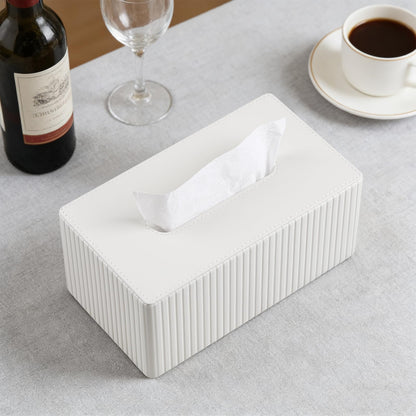 MEIBOOCH PU Leather Tissue Box Cover for up to 3.9" High Boxes, Rectangle Tissue Box Holder for Bathroom Bedroom Living Room Office (Ivory)