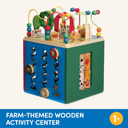 Battat – Activity Cube with Farm Theme – Educational Wooden Toys for Toddlers and Kids – 1 Year +