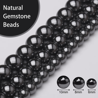 Chicager Natural Stone Beads for Jewelry Making,8mm Hematite Polished Smooth Round Gemstone Beads for Bracelet Necklace 15 Inch