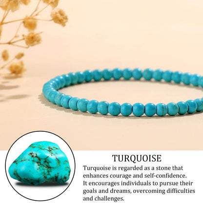GolbalJew Natural Gemstone Beads Bracelets Healing Crystal Stone Beaded Bracelet for Women Men Handmade Spiritual Jewelry Gifts, 4mm Turquoise Round Beads