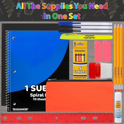 Trail maker 24 Pack Bulk Back to School Supplies for Kids | 20 Piece School Supply Kits in Bulk for Kindergarten, Elementary, K-12 with Notebook, Crayons, Pencils, and More