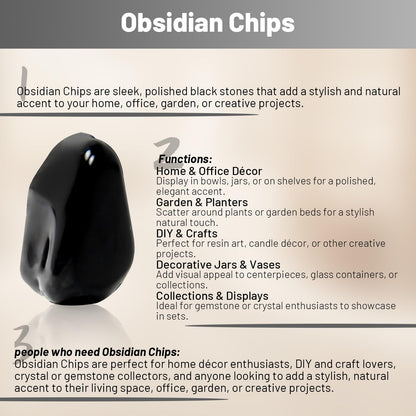 1.1lb Natural Crushed Obsidian Crystal Tumbled Chips-Healing Crystals Chips Bulk, Crushed Crystal Gemstones for Crafts, Beautiful Package for Gift (Obsidian)