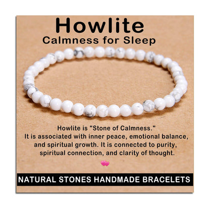 AD Beads Handmade Gemstone Stretch Elastic Bracelet Crystal Healing Reiki Nature's Beauty and Spiritual Essence Unisex (4mm, Howlite (Calmness for Sleep))