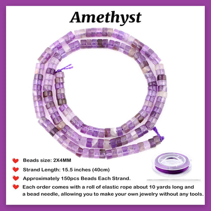 Natural Amethyst Heishi Spacer Beads Loose Semi Precious Flat Round Gemstone Disc Shape Stone for Beading Jewelry Making 4x2mm 15.5"