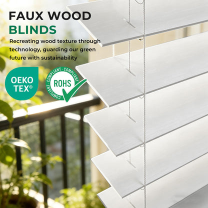 Allesin zen Cordless Faux Wood Blinds with Classic Valance, 2" Blinds for Indoor Windows-22 W x 48" H-White, Smooth Lift Operation, Horizontal Window Blinds for Home and Office