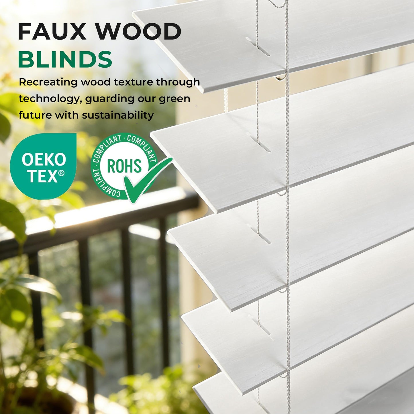Allesin zen Cordless Faux Wood Blinds with Classic Valance, 2" Blinds for Indoor Windows-23 W x 48" H-White, Smooth Lift Operation, Horizontal Window Blinds for Home and Office