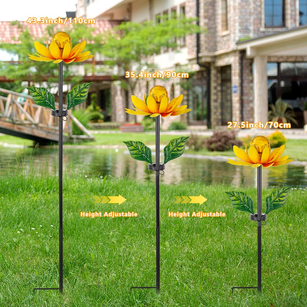 Solar Flowers Wind Spinners Outdoor,Sunflower Windmill for Yard Art Decor Lights Wind Pinwheels with LED Crystal Ball Spring Outdoor Decor for Garden Lawn Patio