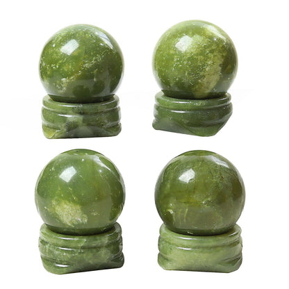 Casaper Natural Green Jade Ball with Stone Stand, Healing Crystal Sphere for Home Fengshui Yoga Meditation, Reiki Energy Balancing 1.18”(30mm)