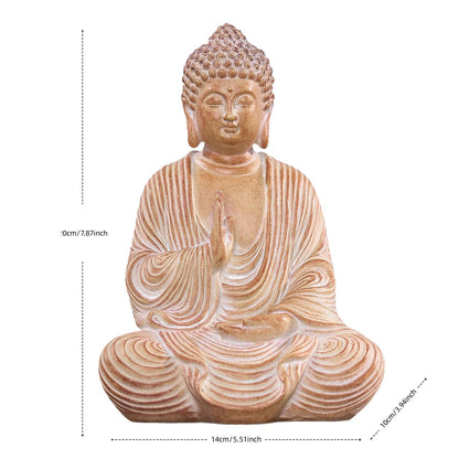 Swaite Zen Buddha Statue - Hand Carved Wood Grain Resin Meditation Decor, Feng Shui Ornament for Living Room Desk, Spiritual Space Zen Garden Decoration (Housewarming Gift/Mindfulness Aid, 7.87inch)