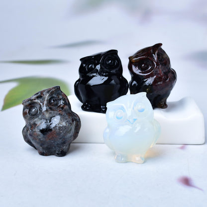 WUYOUSHI Natural Flame Stone Crystal Owl Decor Healing Stone Crystal Pocket Figurine Statue Hand Carved Polished Natural Gemstone Office Desk Meditation Spiritual Gift