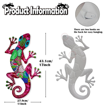 SUNREEK Metal Gecko Wall Art, 17 Inches Large Lizard Outdoor Wall Decor for Fence Garden Yard Room Patio Decorations (2, Gecko-A)