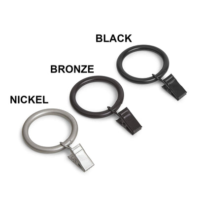 Amazon Basics Curtain Rings with Clips for Hanging Drapes, Drapery Rings for 1" Rod, Set of 7, Black