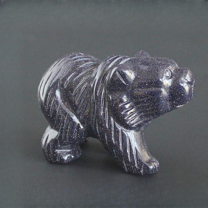 HLbshi Hand Carved Gemstone Crystal Bear Figurine Animal Statue Carving Office Home Decor Collections 2'' (Blue Goldstone)
