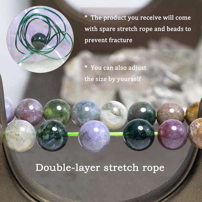 DAZCOLO 8mm Natural Gemstone Stretch Bracelet, Handmade Unisex Crystal Bracelets for Meditation, Yoga, Spiritual Healing & Positive Energy (Moss Agate)