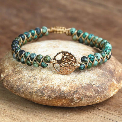 Jinxiuge Tree of Life Turquoise Stone Bracelet for Women Handmade Braided Layered Bead Bracelet with Black Gift Box