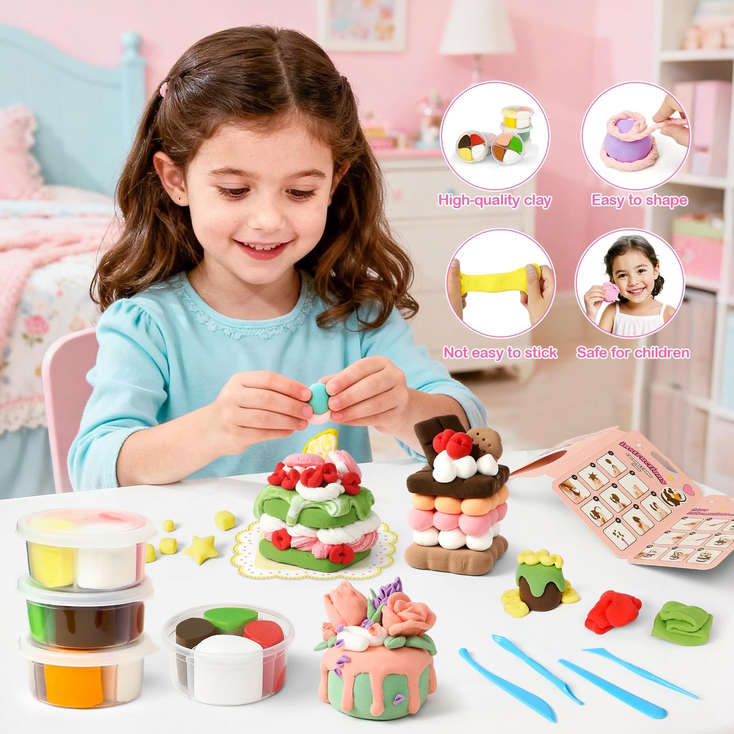 Air Dry Clay for Kids Modeling Clay Kit, 12 Boxes Model Magic Molding Clay with Tools & Tutorial, Non-Sticky, Arts and Crafts for Kid Ages 4-8 8-12 Girl Birthday Gift, Cake Party Favor Classroom Prize