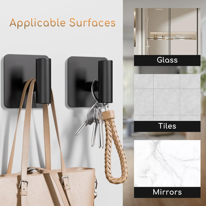 Aikzik 4 Pack Large Heavy Duty Wall Hooks - 26lb Max, Stainless Steel Adhesive Towel Hook, Shower Hooks for Hanging Towel, Coat, Robe, Wall Hook for Use in Bathroom, Kitchen and Door, Matte Black