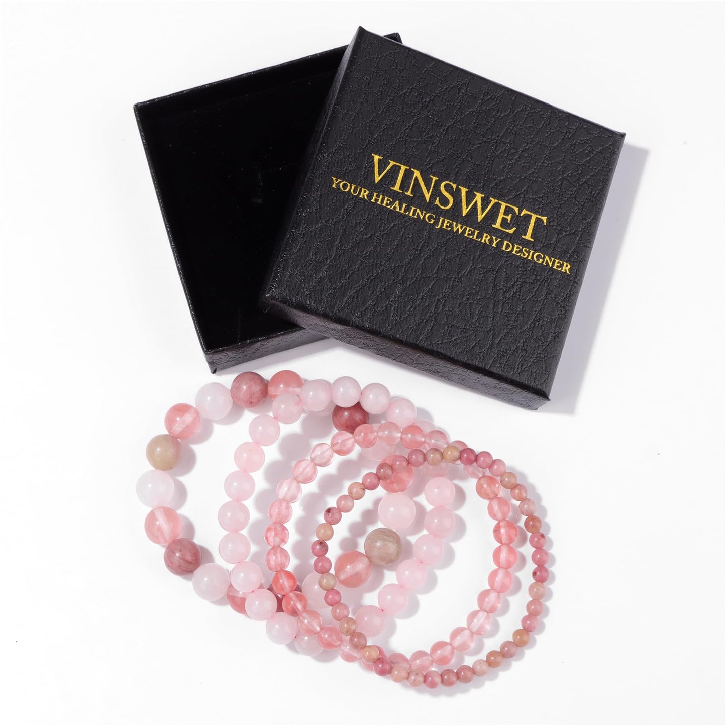 Vinswet 4pcs Beaded Bracelets for Women,Natural Healing Crystal Gemstones Bracelet,Anxiety Stress Relief Bracelet Handmade purple Jewelry Gifts for Women, 7.48in, Stone, Amethyst