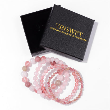 Vinswet 4pcs Beaded Bracelets for Women,Natural Healing Crystal Gemstones Bracelet,Anxiety Stress Relief Bracelet Handmade purple Jewelry Gifts for Women, 7.48in, Stone, Amethyst