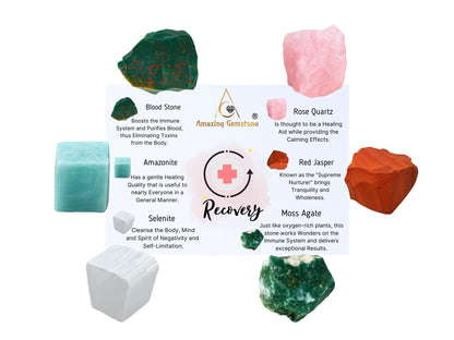 Amazing Gemstone Get Well Soon Gifts for Women Recovery Manifestation Crystals, Set of 6 Blood Stone, Amazonite, Selenite, Rose Quartz, Red Jasper and Moss Agate Healing Crystals and Stones
