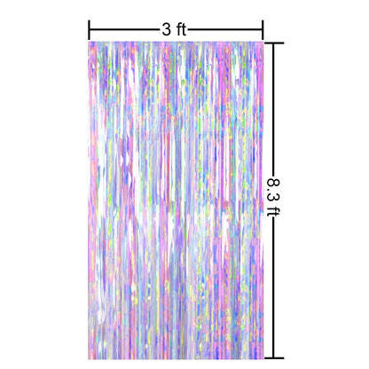 FECEDY 2pcs 3ft x 8.3ft Shiny Corlorful Metallic Tinsel Foil Fringe Curtains Photo Booth Props for Engagement Bridal Shower Bachelorette Baby Shower Bachelorette Holiday Celebration Party Decorations