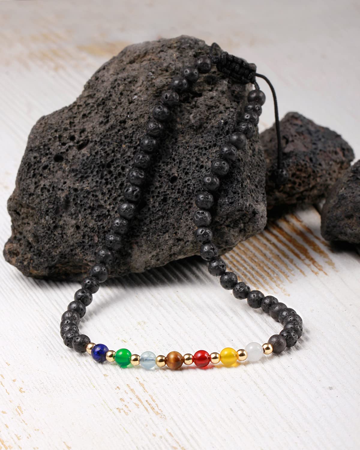 Jewever 7 Chakra Ankle Bracelets for Women Beach Foot Healing Crystals Lava Rock Essential Oils Diffuser Worry Stone Energy Balancing Meditation Yoga gifts (Lava stone)