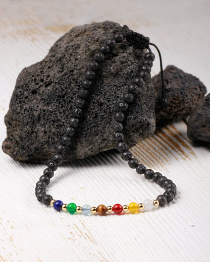 Jewever 7 Chakra Ankle Bracelets for Women Beach Foot Healing Crystals Lava Rock Essential Oils Diffuser Worry Stone Energy Balancing Meditation Yoga gifts (Lava stone)