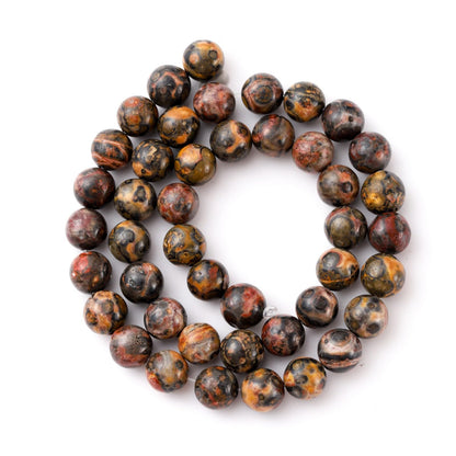 8mm 45pcs DIY Natural Leopard Skin Jasper Stone Beads Round Healing Crystal Gemstone Loose Beads for Jewelry Making Handmade Bracelet Necklace