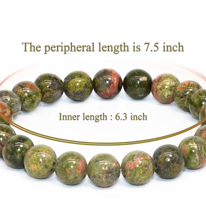 DAZCOLO 8mm Natural Gemstone Stretch Bracelet, Handmade Unisex Crystal Bracelets for Meditation, Yoga, Spiritual Healing & Positive Energy (Epidote)