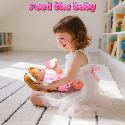 CUTE STONE Baby Doll Playset with Stroller for Girls – Pretend Play Baby Care Toy with High Chair, Clothes & Accessories