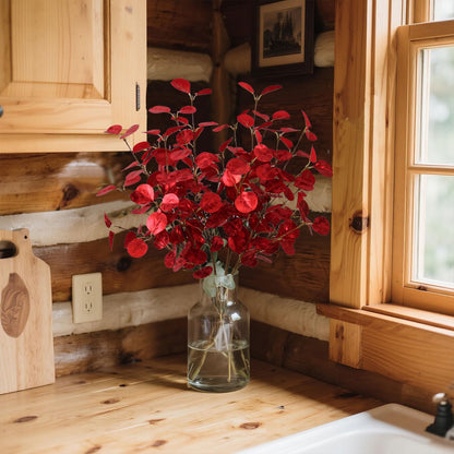 siqifloral 4pcs 23.62" Realistic Red Artificial Leaves – Faux Red Eucalyptus Stems for Vase Decoration, Rustic Farmhouse & Christmas Table Centerpiece