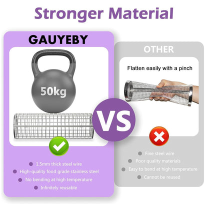 GAUYEBY Rolling Grill Basket, Grill Baskets for Outdoor Grill, REMOVABLE HANDLE, Anti-Scorch Stainless Steel BBQ Net Tube for Meat, Shrimp, Vegetables, Grill Accessories, Gifts for Dad, Husband (Round)