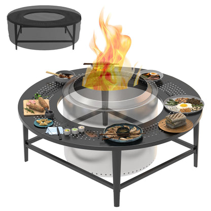 Fire Pit Surround Tabletop for Solo Stove Yukon & Bonfire, Outdoor Smokeless Fire Pit Table for Wood Burning Fire Pits, Powder-Coated Steel Stove Table Surround for Solo Stove