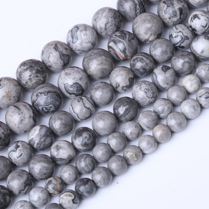 60PCS 6MM Natural Grey map Beads Round Loose Stone Beads for Jewelry Making DIY Energy Stone Healing Power Bracelet 15"