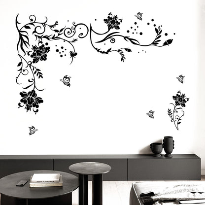 Supzone Flowers & Butterflies Wall Decals - DIY Black & Floral Wall Stickers for Bedrooms & Living Rooms