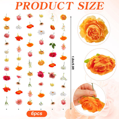 XunYee 6 Pcs 35.4 ft Flower Garlands Artificial Wildflower Vines Floral Hanging Backdrop Fake Flower Garlands Faux Silk Wildflower Vine for Wedding Bridal Shower Home Garden Wall Arch Decor(Rose)