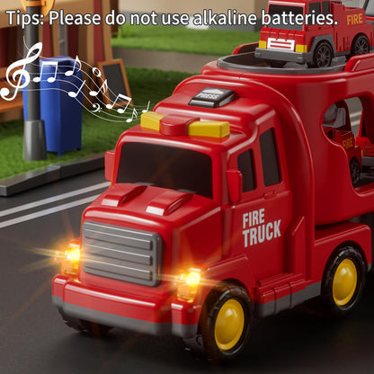 JUKUDAHU Truck Toys for 3 4 5 6 Years Old Boys, Toddler Car Toys for Toddler Boys Ages 3-5, Fire Toys Car Carrier Vehicle Toy Set, Kids Toys Truck Set for Age 3-9