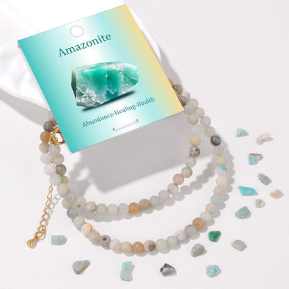 Risyfjew Crystal Choker Necklaces for Women,4mm Amazonite Natural Stone Choker Beaded Necklace Healing Crystal Necklace Gemstone Bead Necklaces for Women