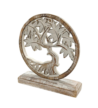 VANIYA CRAFTS® Handmade Wooden Tree of Life Statue – Carved Home Decor Sculpture for Living Room, Bedroom, Office & Table Display | Unique Gift (Antique White)